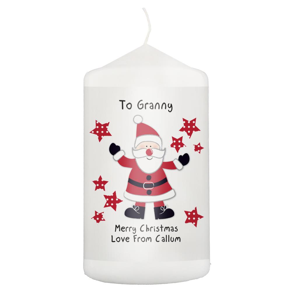 Personalised Spotty Santa Christmas Pillar Candle £11.69